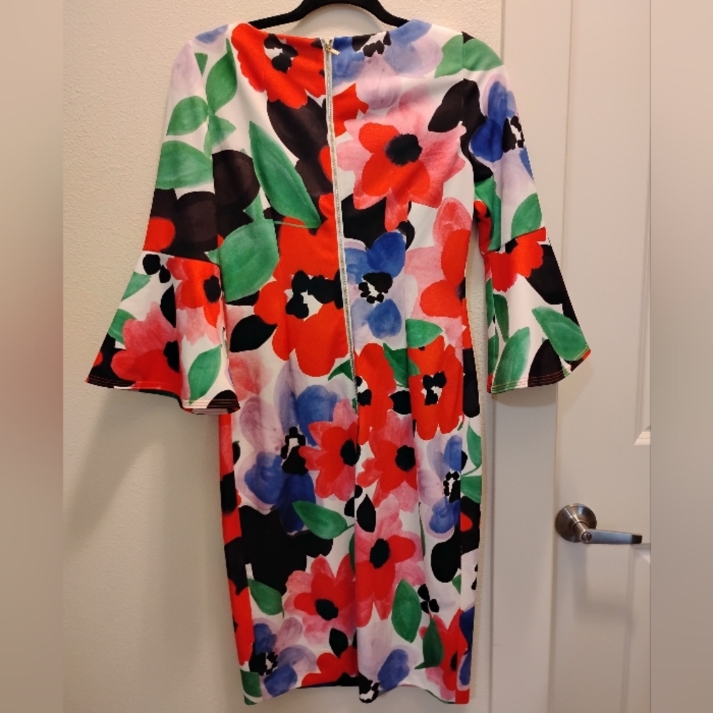NWOT Calvin Klein Floral Bell Sleeve Sheath Dress Multicolor – Women’s Size 4 - Picture 3 of 5